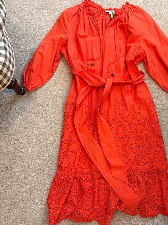 ANN MASHBURN Dresses & Skirts - Ann Mashburn Cotton Linen Poppy Orange Red Eyelet Dress Size XL